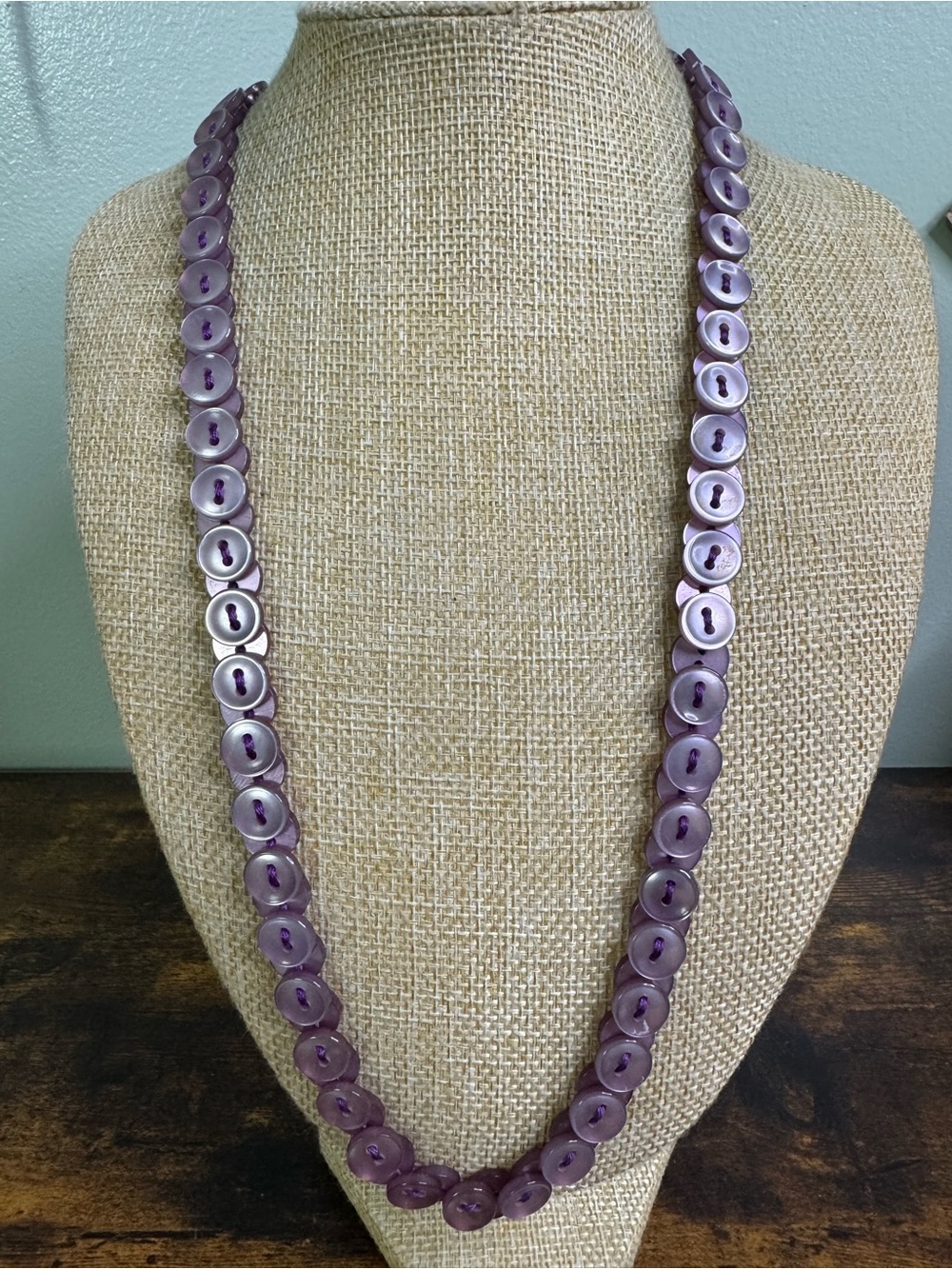 Purple Button Beaded Necklace Whimsical Craft Core Quirky Indie Kitsch